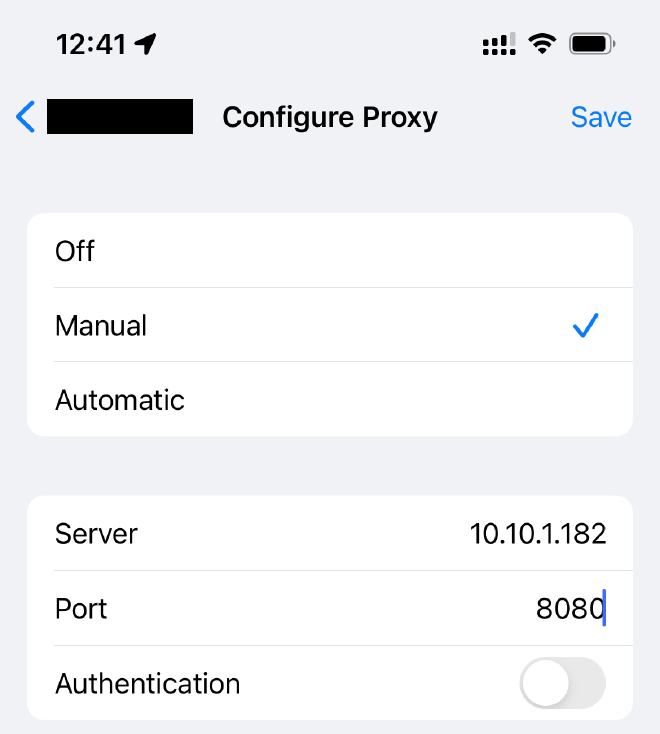 screenshot of proxy settings on ios
